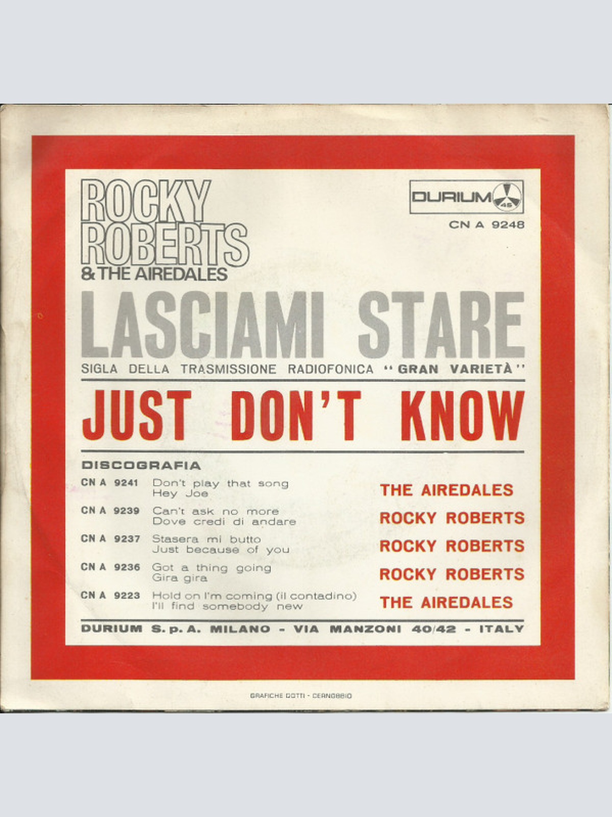 Vinyl / Rocky Roberts & The Airedales - Lasciami Stare