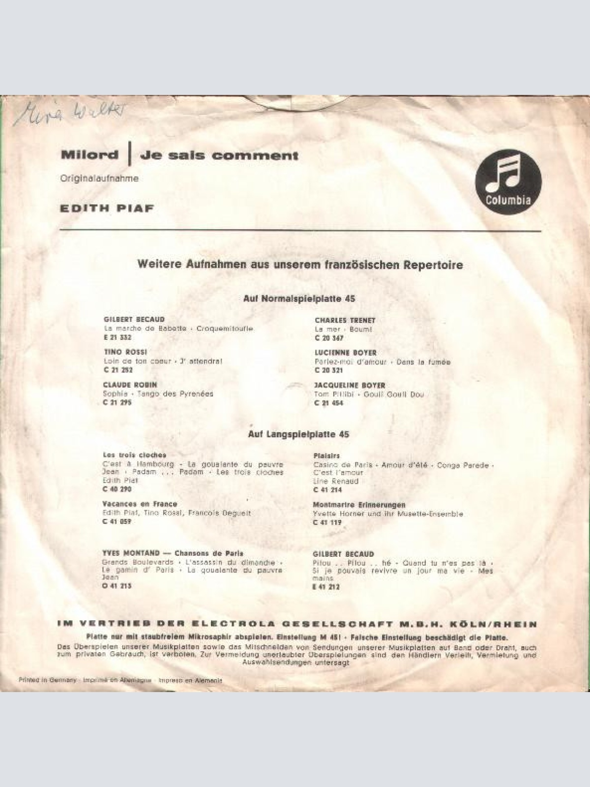 Vinyl / Edith Piaf - Milord