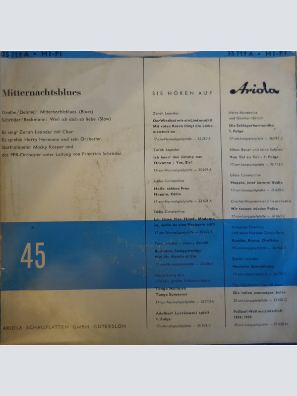 Vinyl / Zarah Leander - Mitternachtsblues / Weil Ich Dich So Liebe