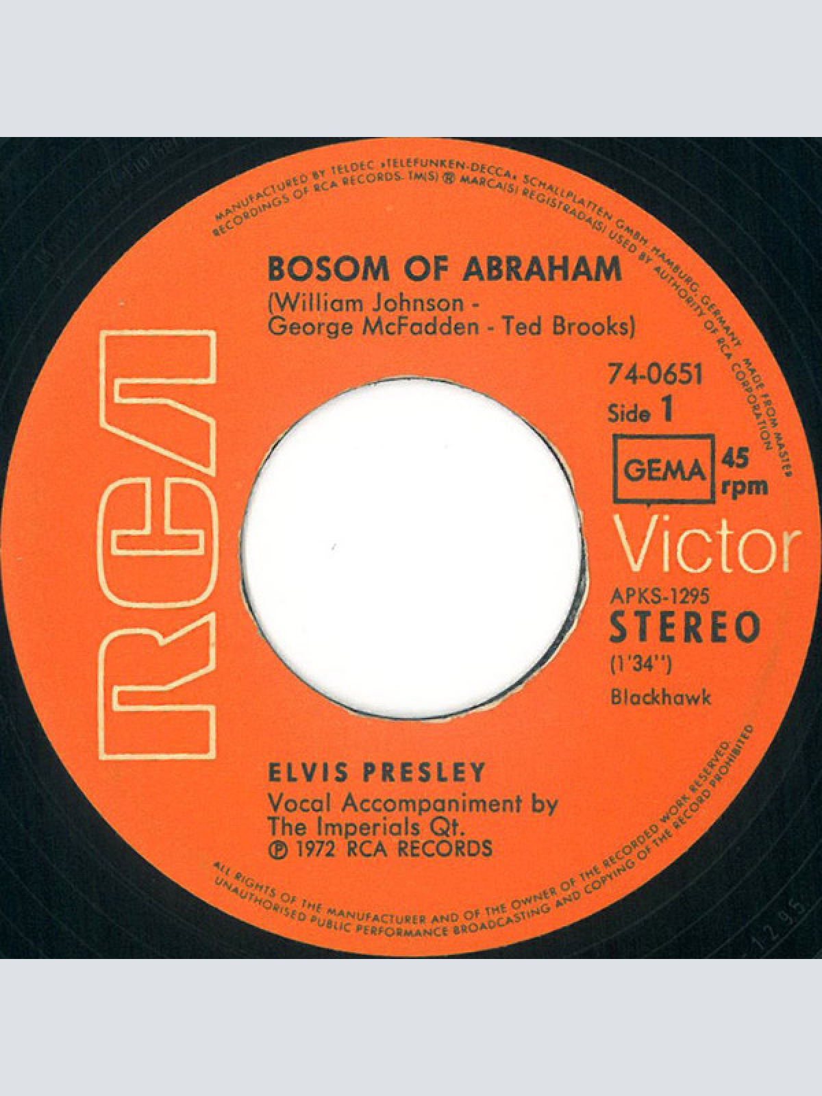 Vinyl / Elvis* - The Bosom Of Abraham / He Touched Me