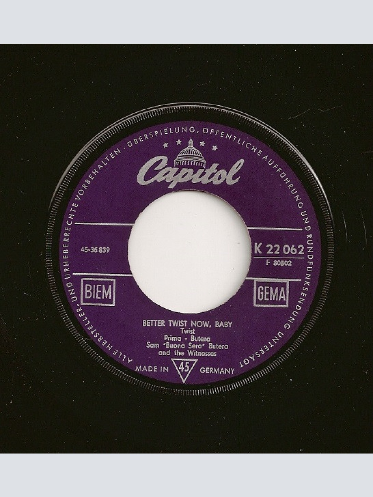 Vinyl / Sam 'Buona Sera' Butera And The Witnesses* - Better Twist Now, Baby / Twistin' The Blues