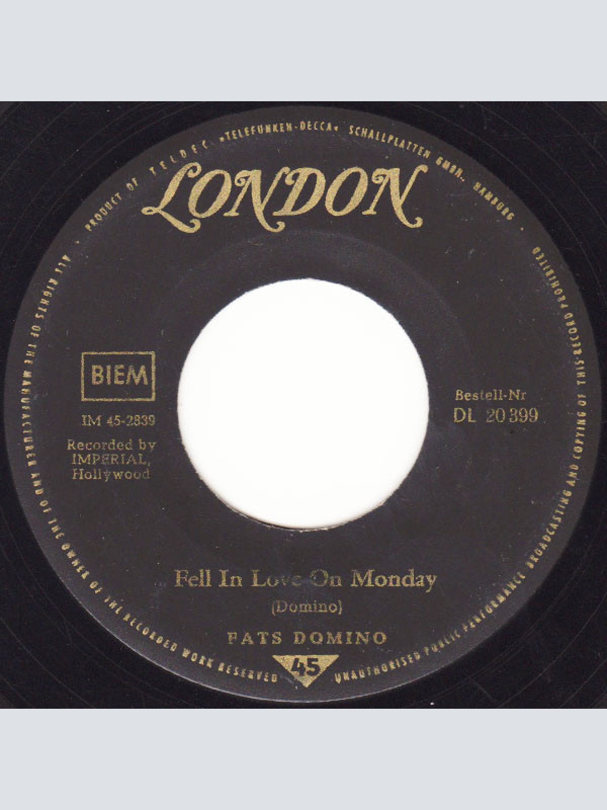 Vinyl / Fats Domino - Shu Rah / Fell In Love On Monday