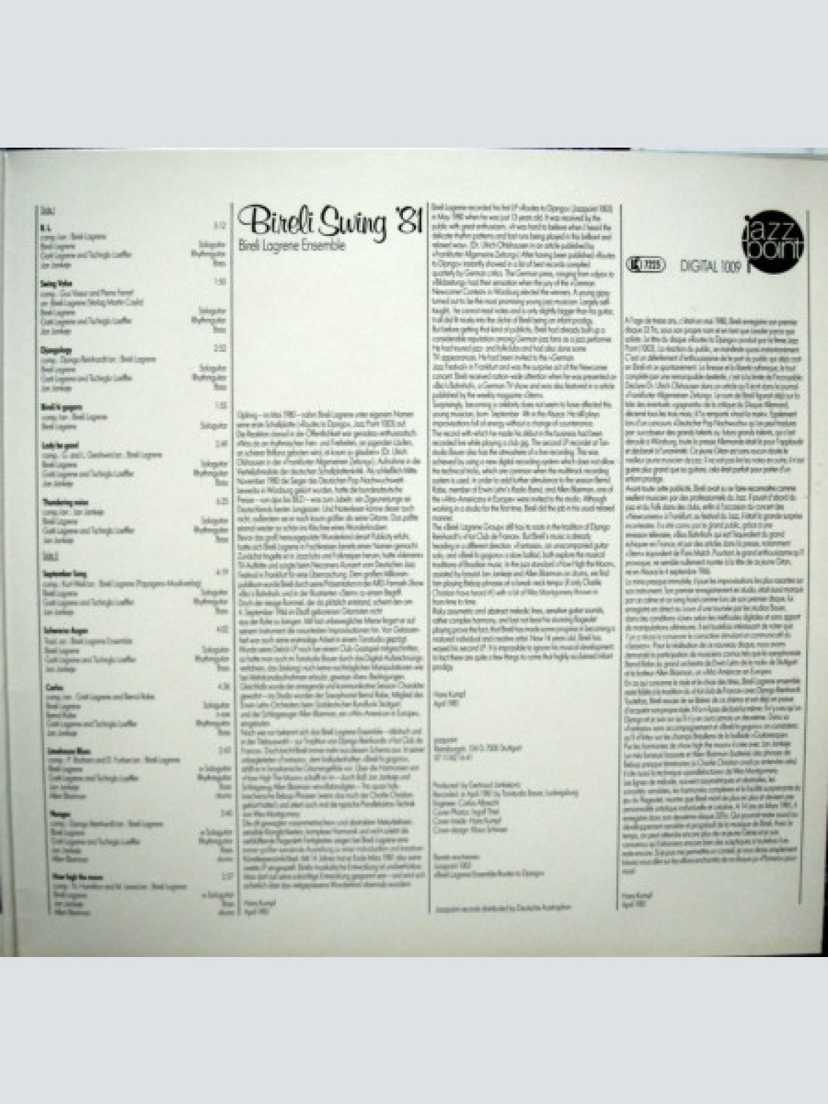 Vinyl / Bireli Lagrene Ensemble* - Bireli Swing '81