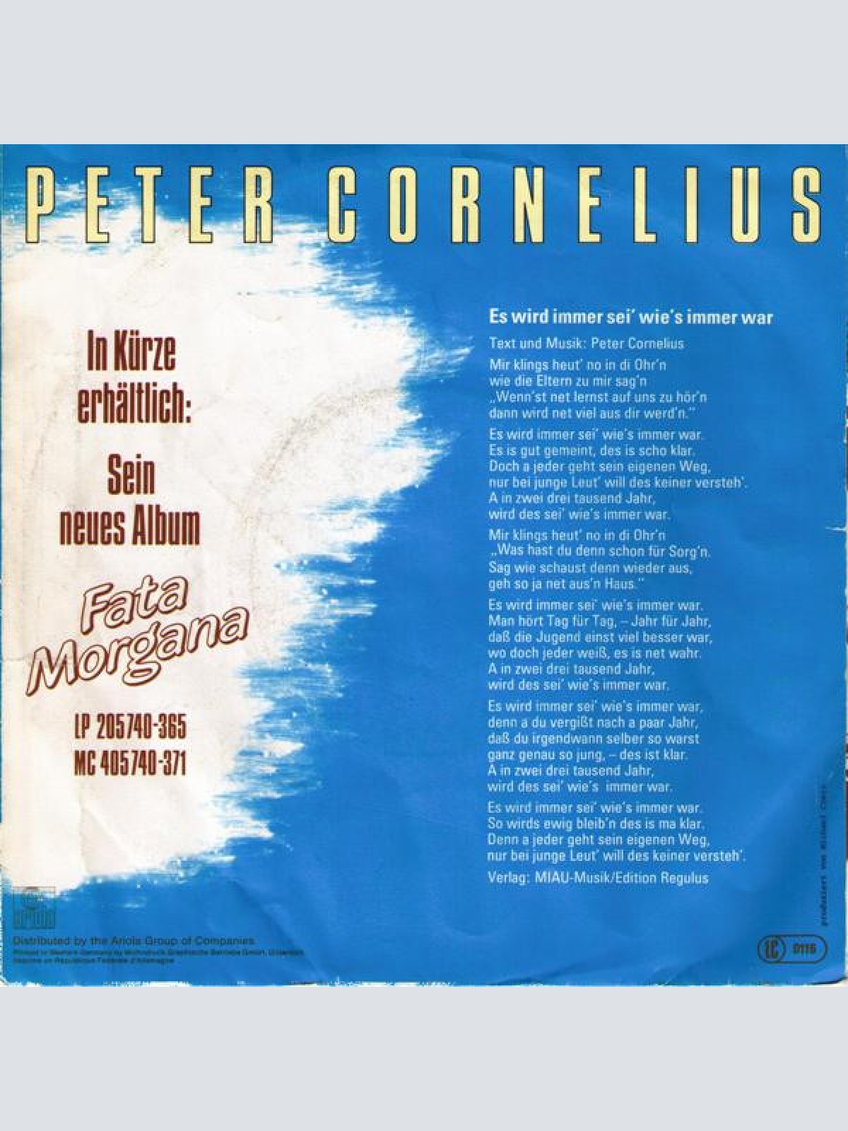 Vinyl / Peter Cornelius - Es Wird Immer Sei' Wie's Immer War