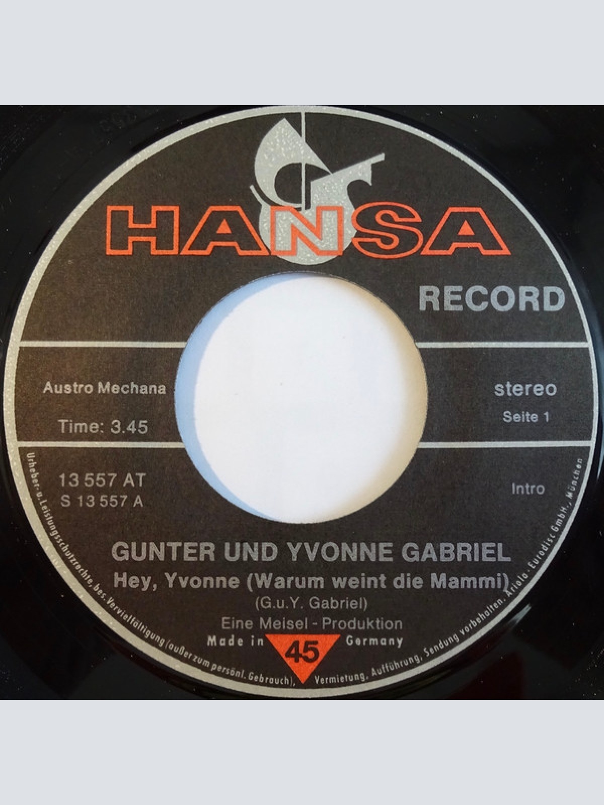 Vinyl / Gunter* Und Yvonne Gabriel - Hey, Yvonne (Warum Weint Die Mammi)