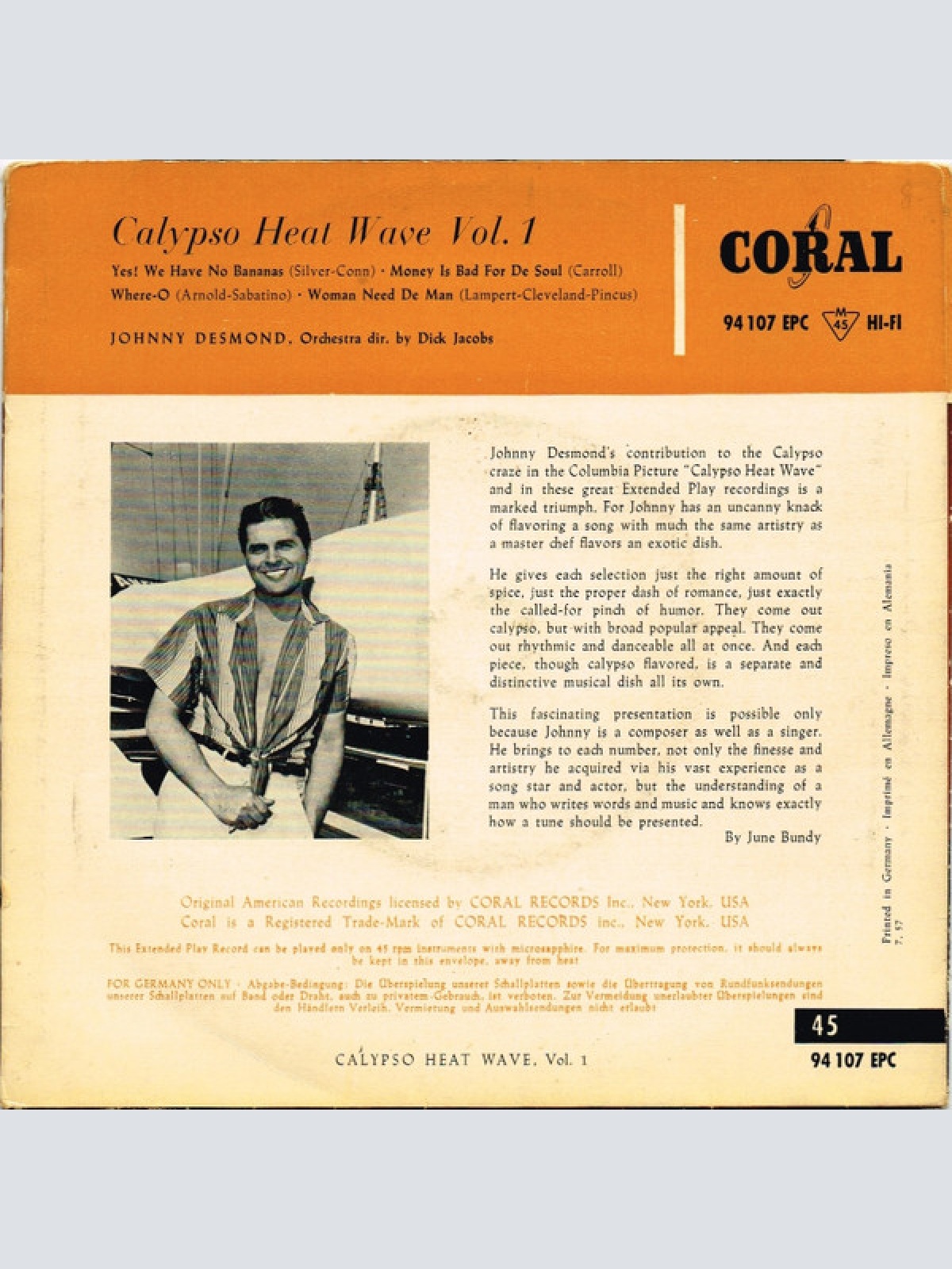 Vinyl / Johnny Desmond - Calypso Heat Wave, Vol. 1