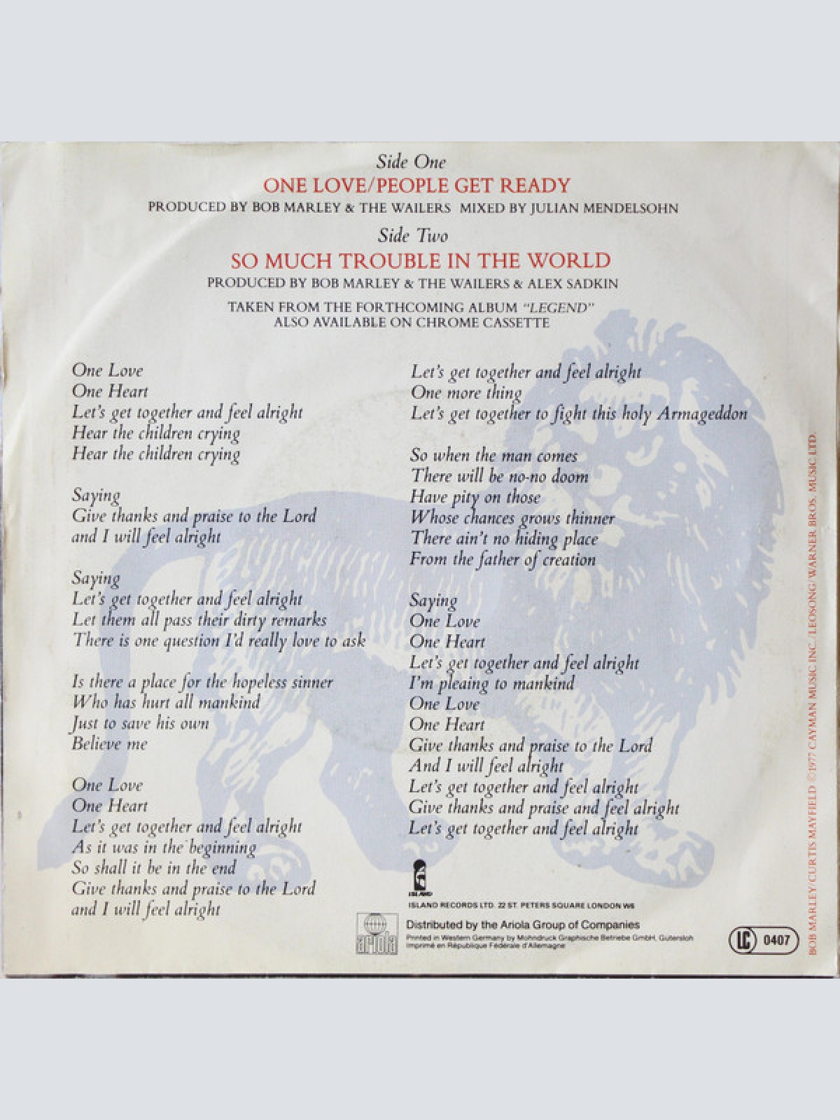 Vinyl / Bob Marley And The Wailers* - One Love/People Get Ready