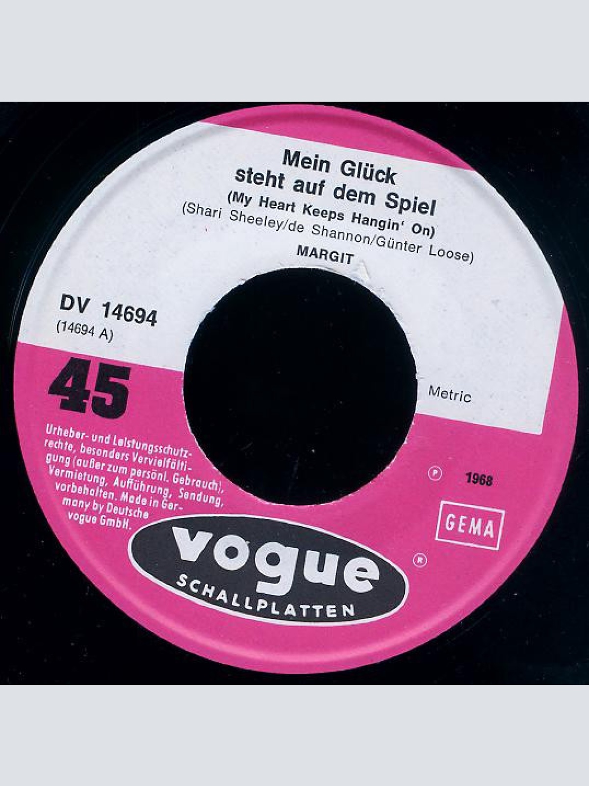 Vinyl / Margit* - Mein Glück Steht Auf Dem Spiel / Tausend Strassen