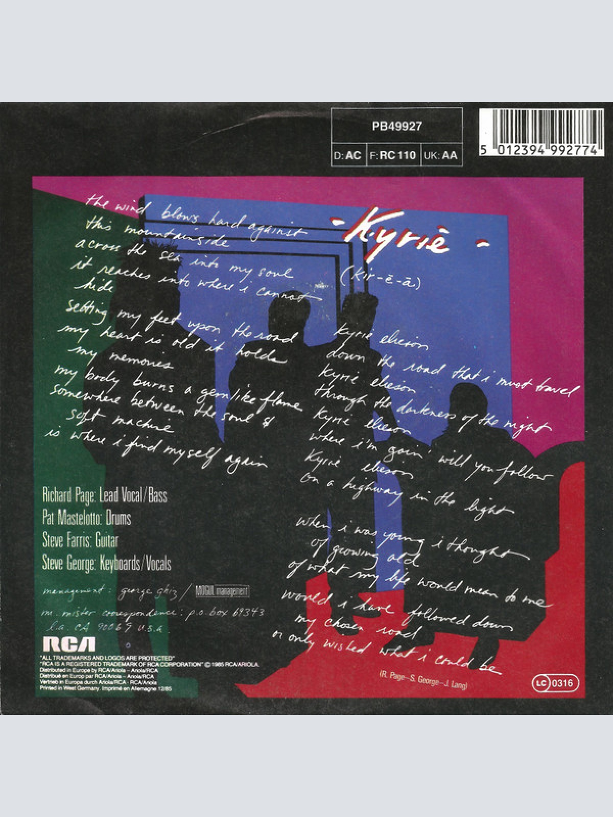 Vinyl / Mr. Mister - Kyrie