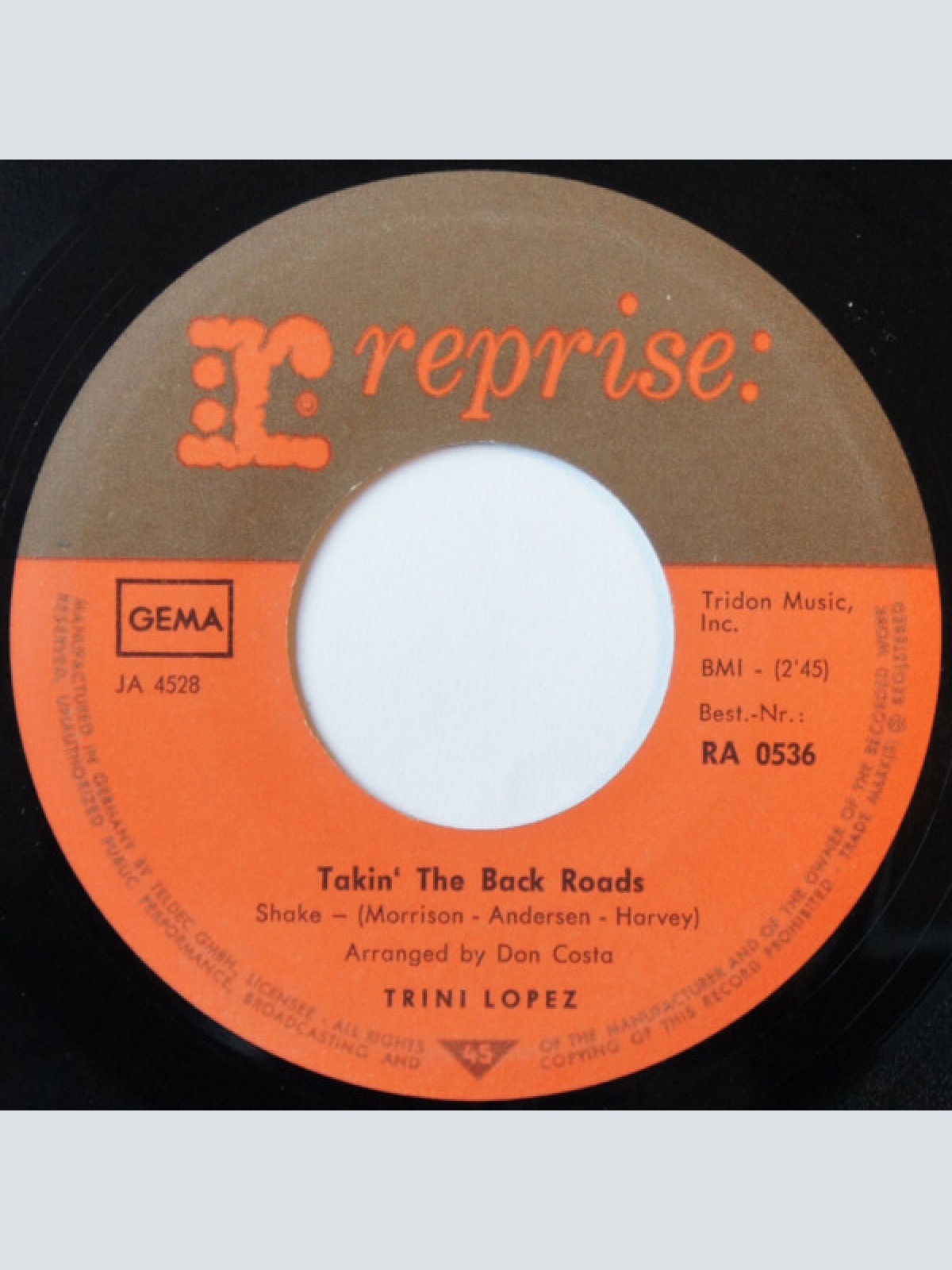 Vinyl / Trini Lopez - Takin' The Back Roads / Your Ever Changin' Mind