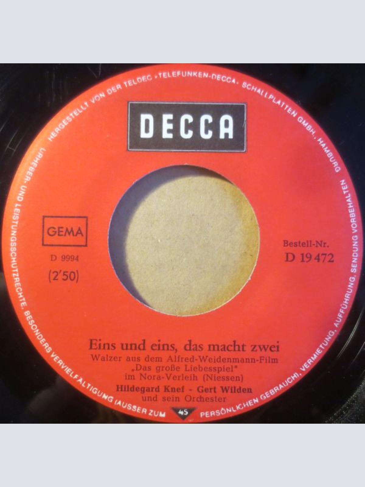 Vinyl / Hildegard Knef - Eins Und Eins, Das Macht Zwei / So Hat Alles Seinen Sinn
