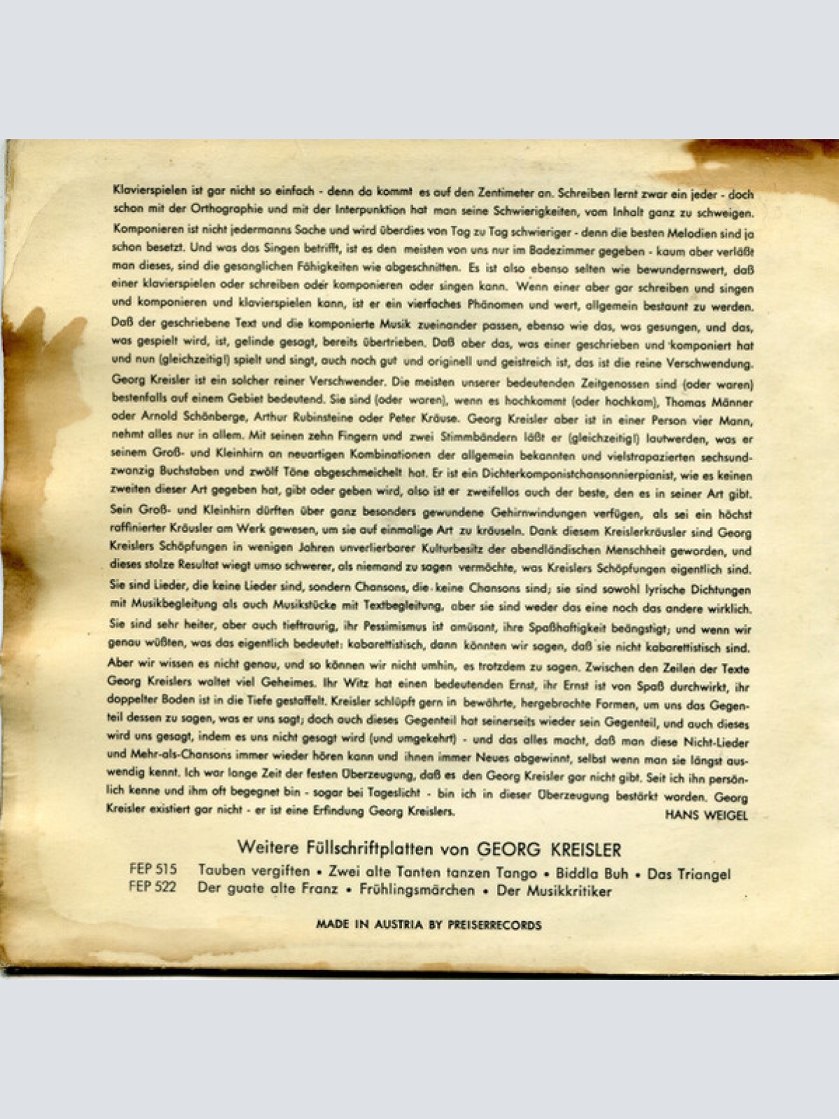 Vinyl / Georg Kreisler - Der Schöne Heinrich