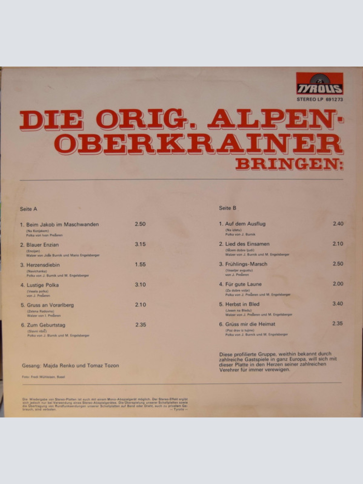 Vinyl / Die Orig. Alpen-Oberkrainer* - Bringen: