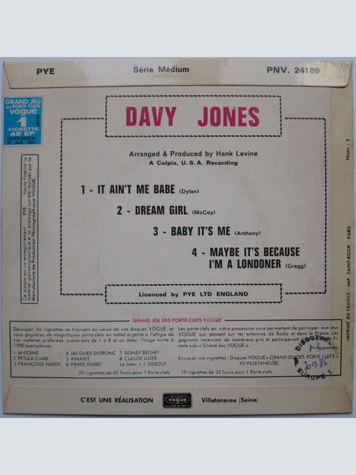 Vinyl / Davy Jones - It Ain't Me Babe