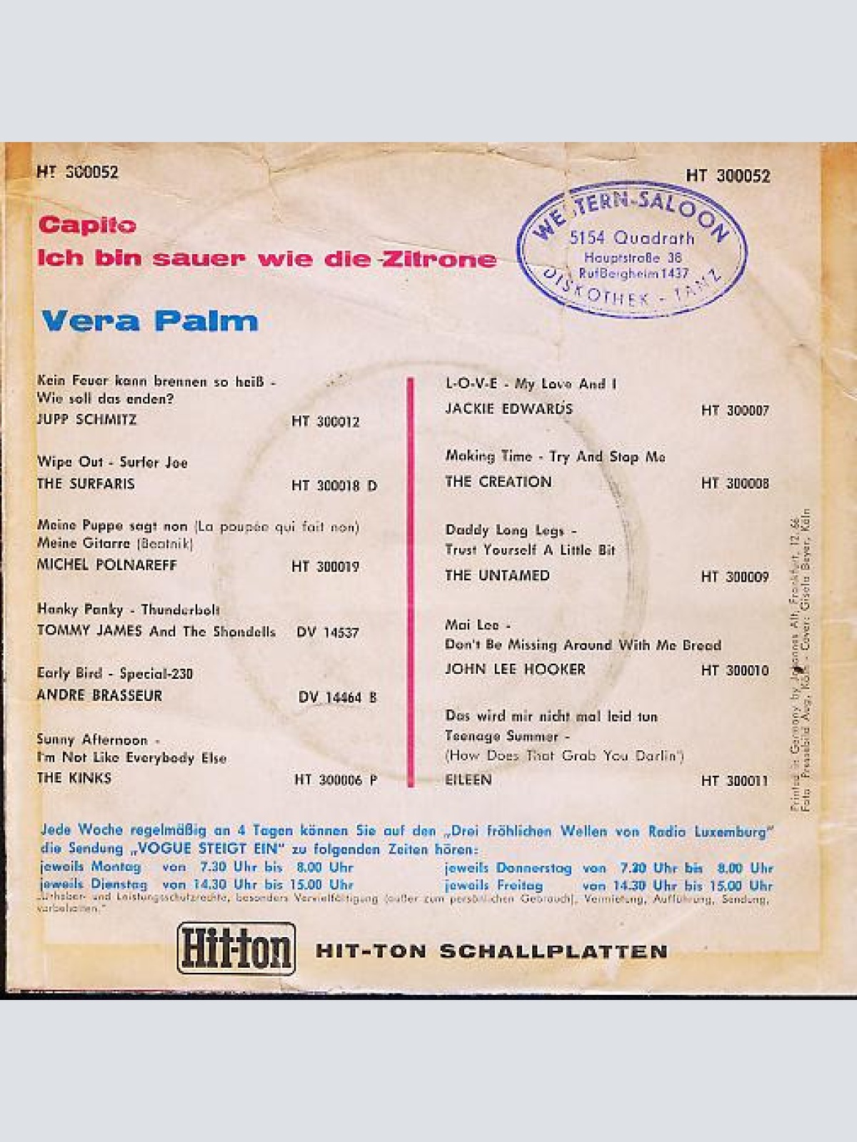 Vinyl / Vera Palm - Capito / Ich Bin Sauer Wie Die Zitrone