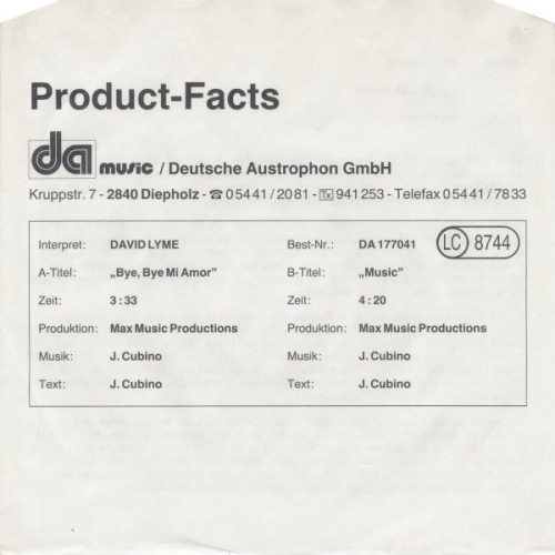 Vinyl / David Lyme - Bye, Bye Mi Amor