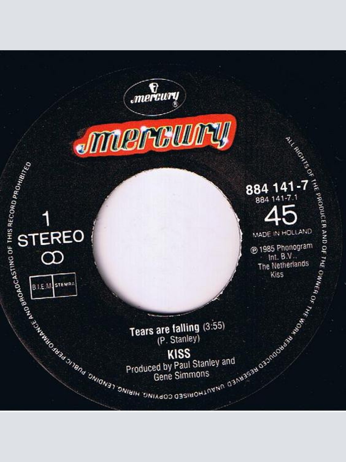 Vinyl / Kiss - Tears Are Falling / Heaven's On Fire (Live)