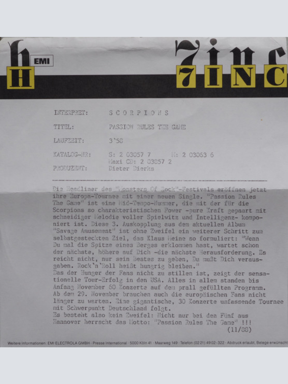 Vinyl / Scorpions - Passion Rules The Game