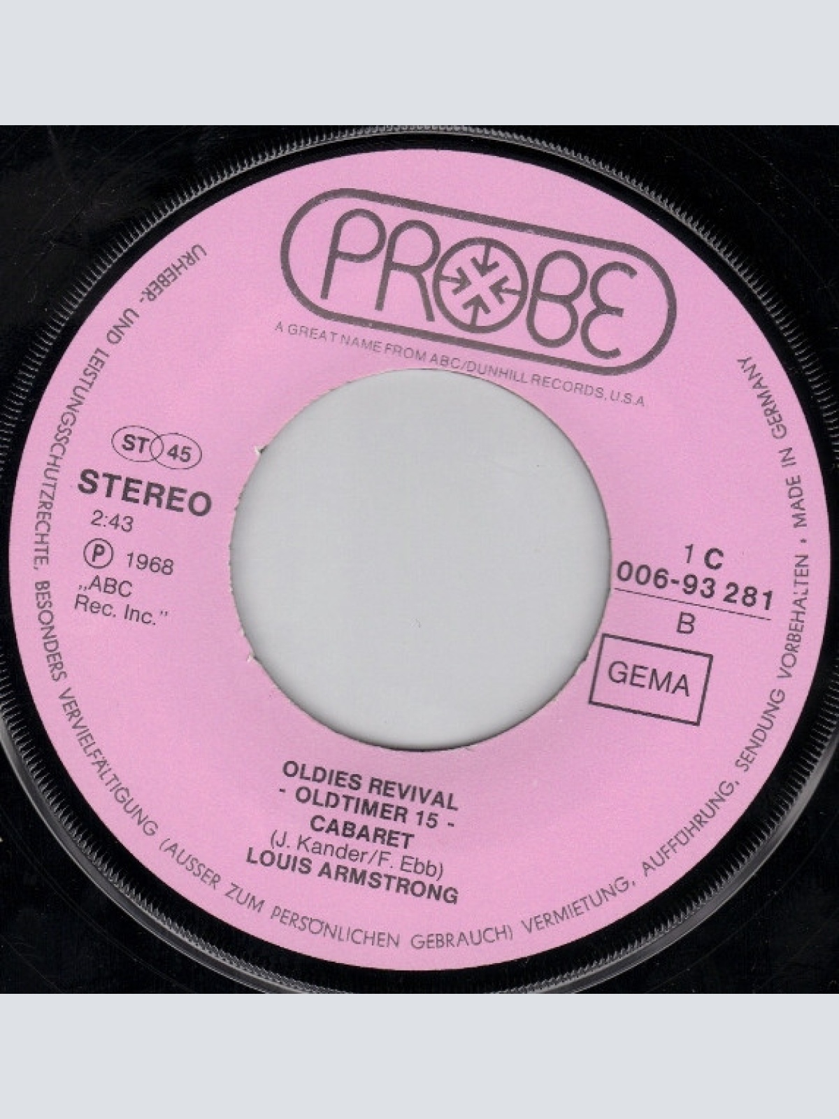 Vinyl / Louis Armstrong - What A Wonderful World / Cabaret