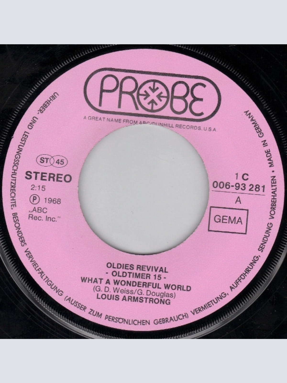 Vinyl / Louis Armstrong - What A Wonderful World / Cabaret