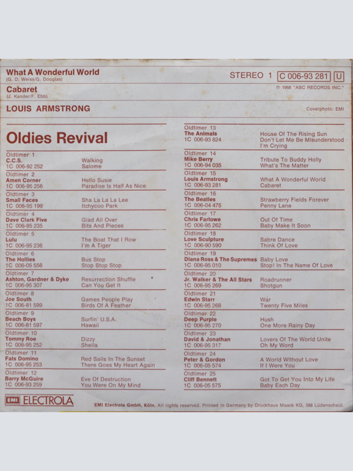 Vinyl / Louis Armstrong - What A Wonderful World / Cabaret