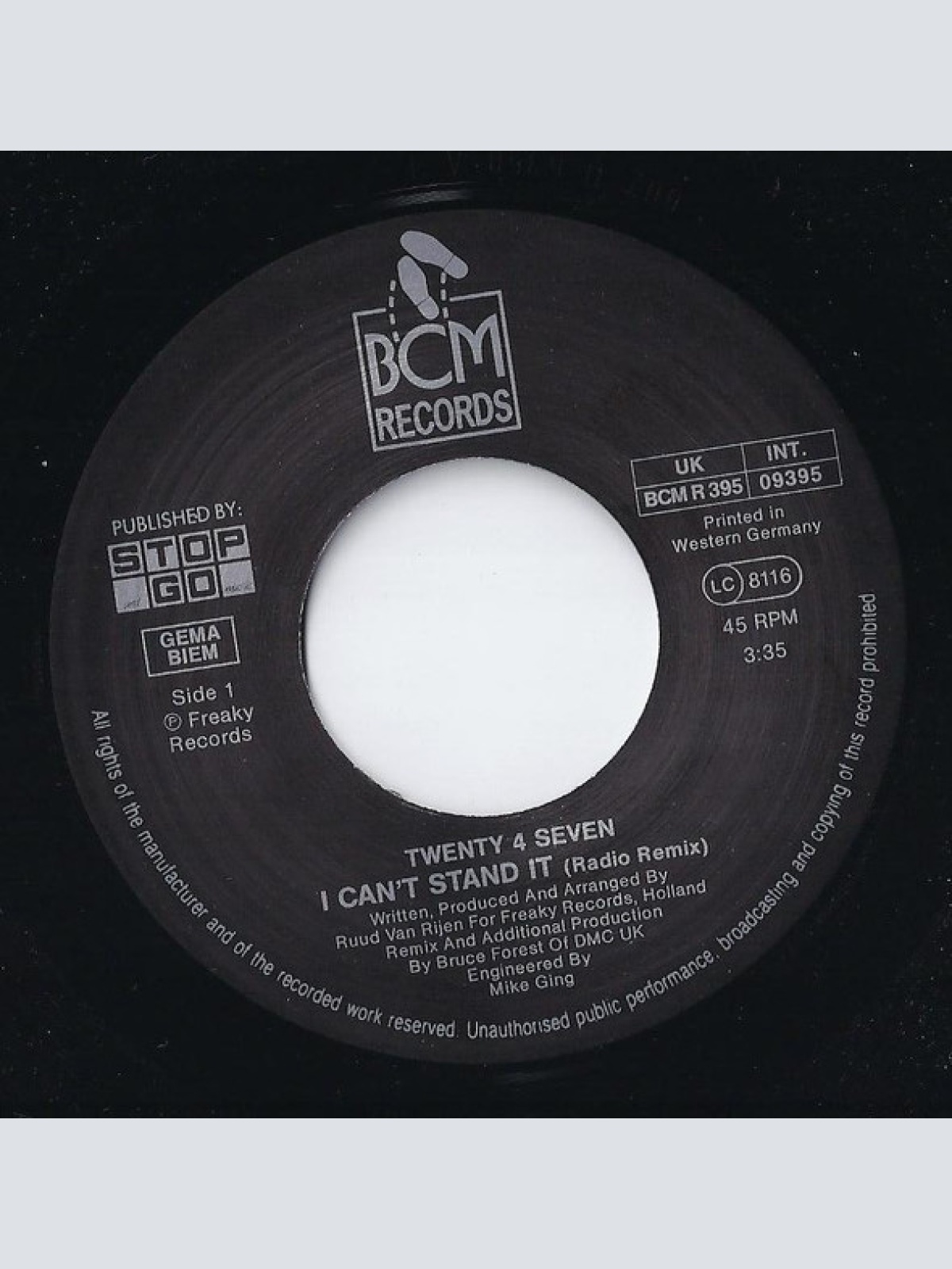 Vinyl / Twenty 4 Seven Featuring Capt. Hollywood* - I Can't Stand It! (Bruce Forest Remix)