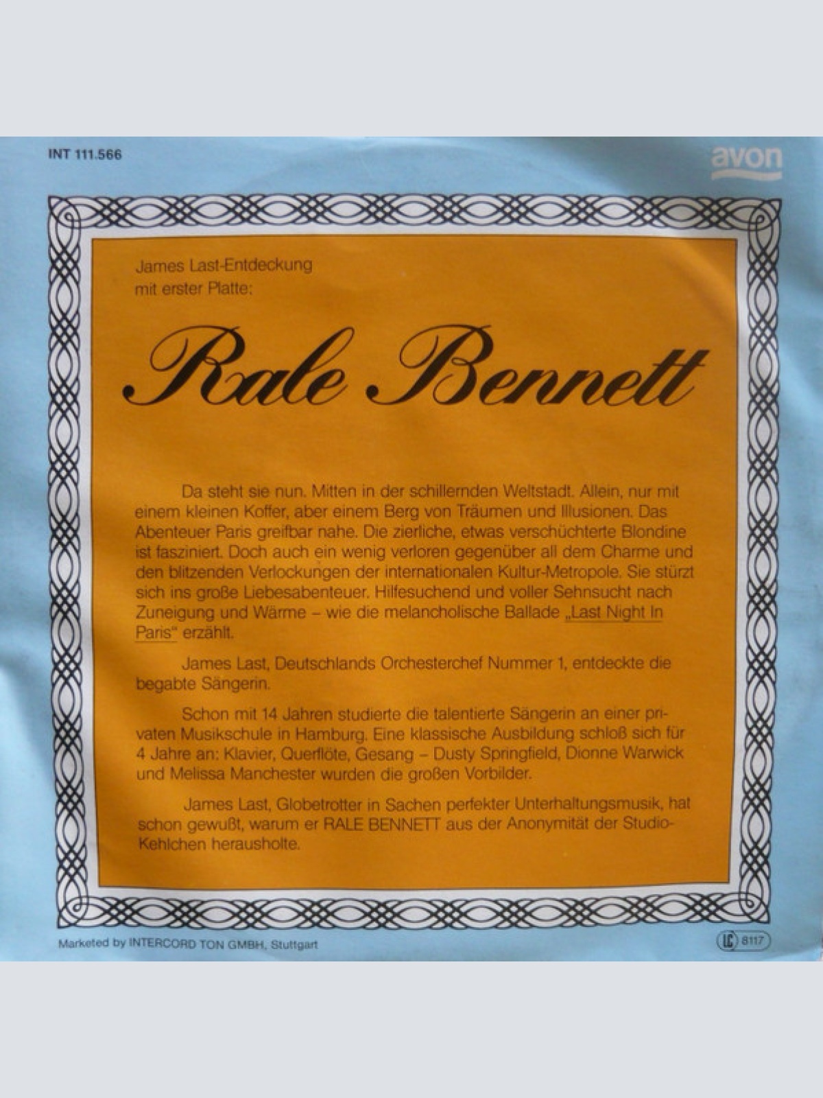 Vinyl / Rale Bennett - Last Night In Paris