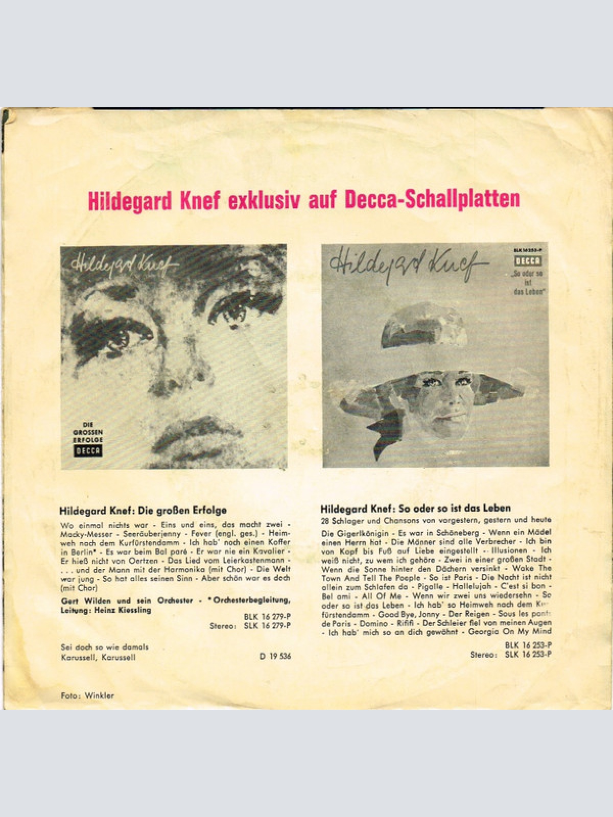 Vinyl / Hildegard Knef - Das Geht Beim Ersten Mal Vorbei