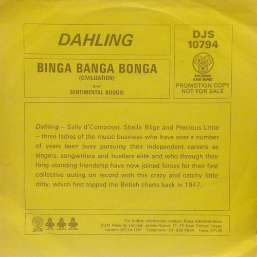Vinyl / Dahling (2) - Binga Banga Bonga (Civilization) / Sentimental Boogie