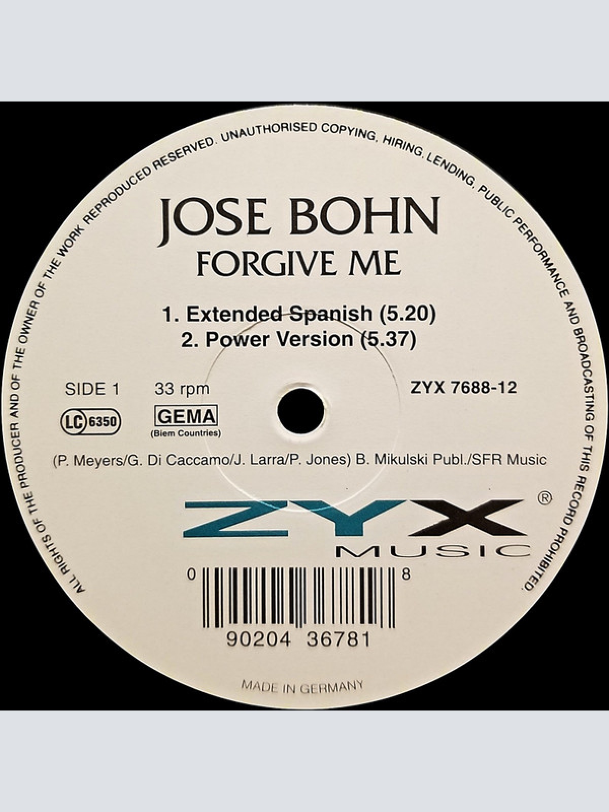 Vinyl / Jose Bohn - Forgive Me