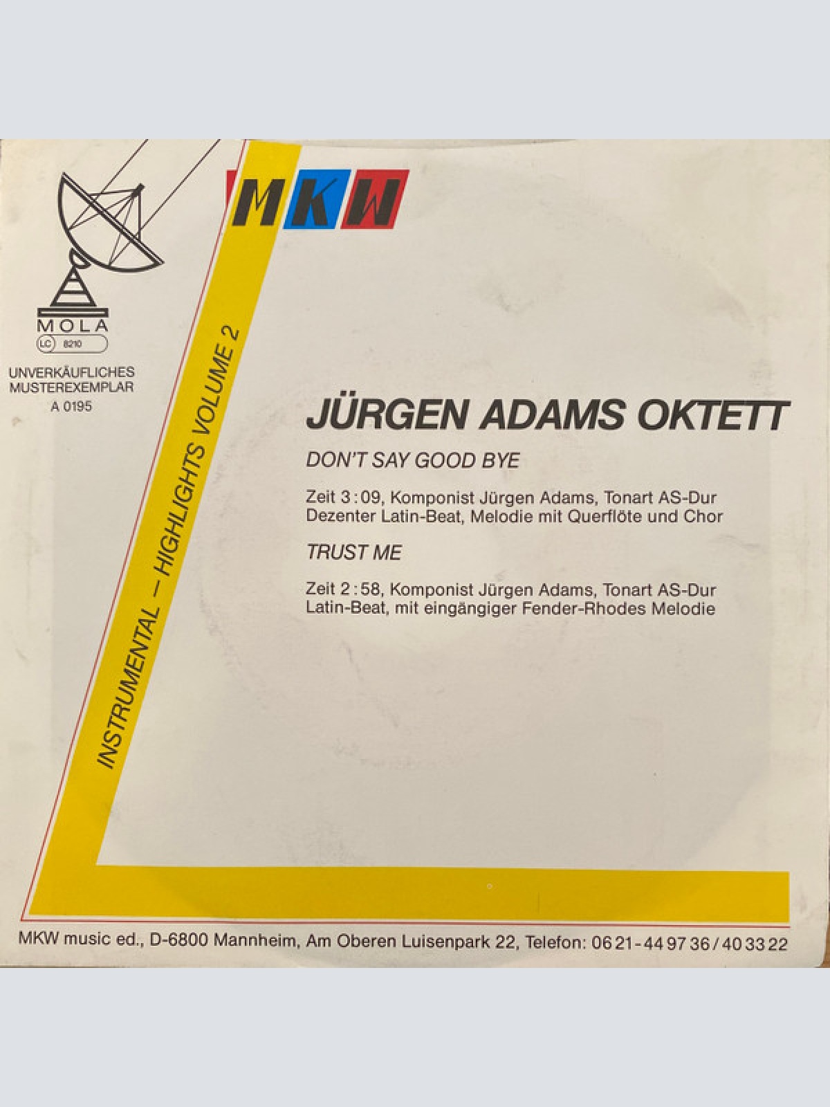Vinyl / Jürgen Adams Oktett - Don't Say Goodbye / Trust Me