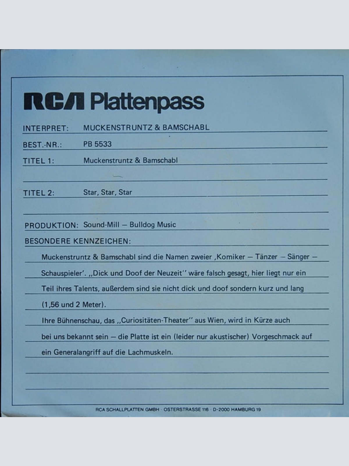 Vinyl / Muckenstruntz & Bamschabl - Muckenstruntz & Bamschabl / Star, Star, Star