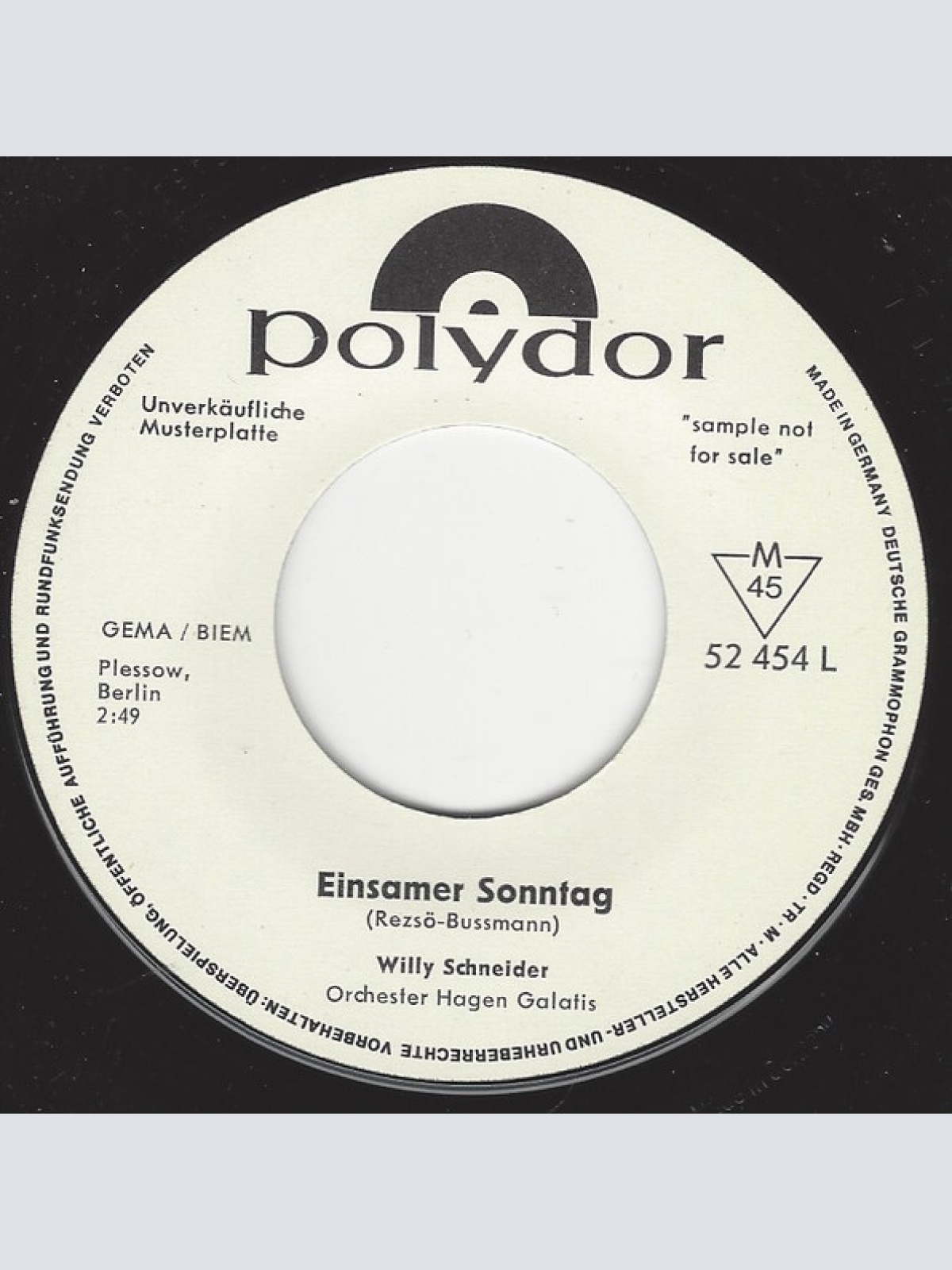 Vinyl / Willy Schneider - Einsamer Sonntag