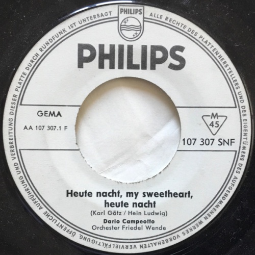 Vinyl / Dario Campeotto - Heute Nacht, My Sweetheart, Heute Nacht / Du Bist Nie Allein (You Belong To Me)