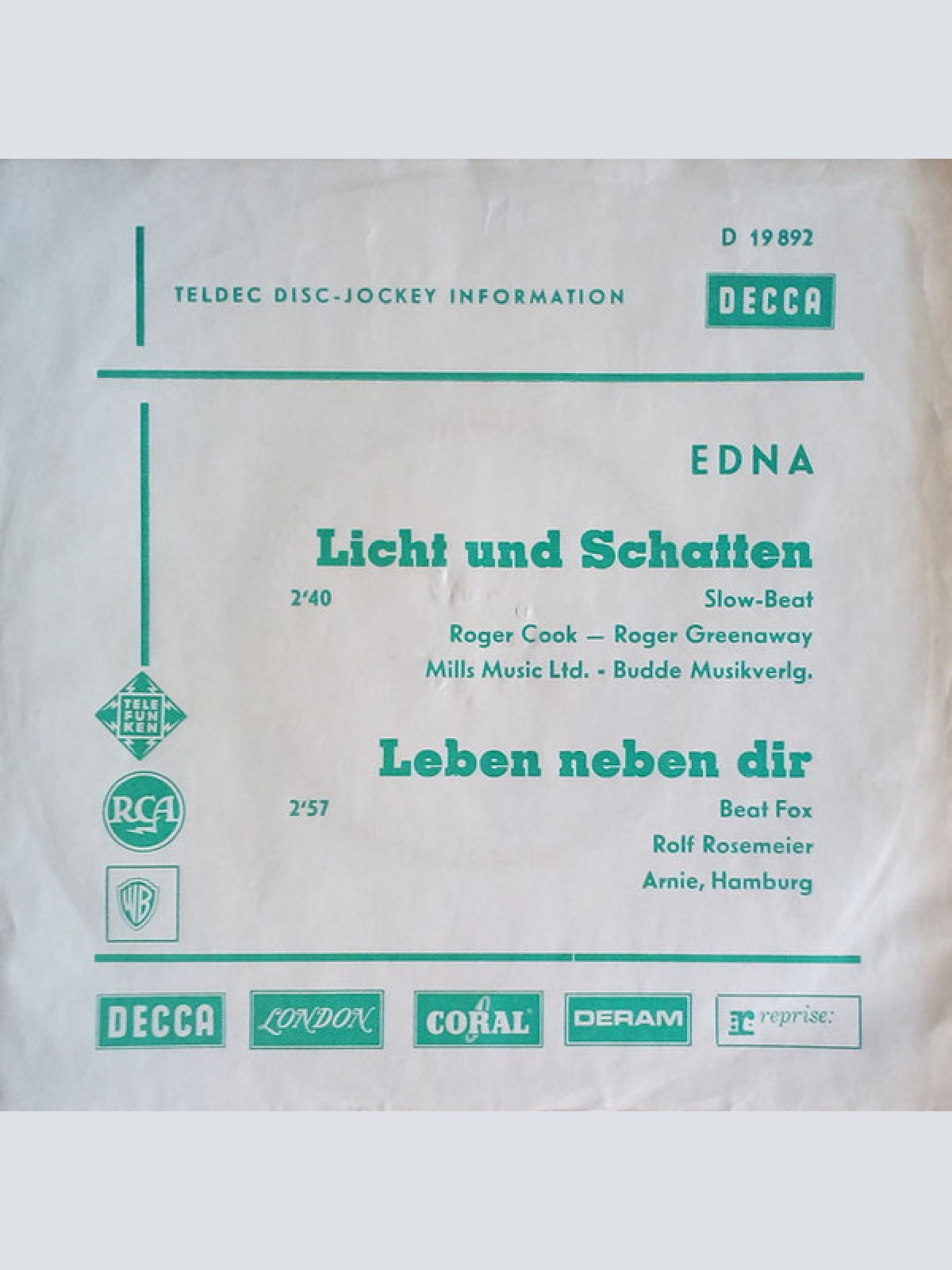 Vinyl / Edna* - Licht Und Schatten / Leben Neben Dir