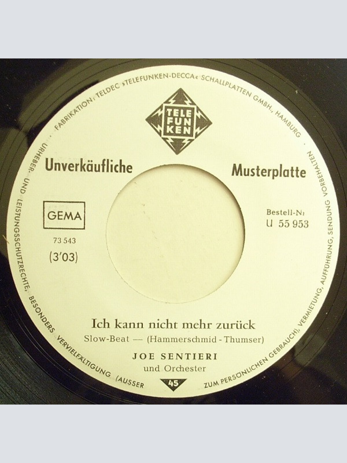 Vinyl / Joe Sentieri - Ich Kann Nicht Mehr Zurück