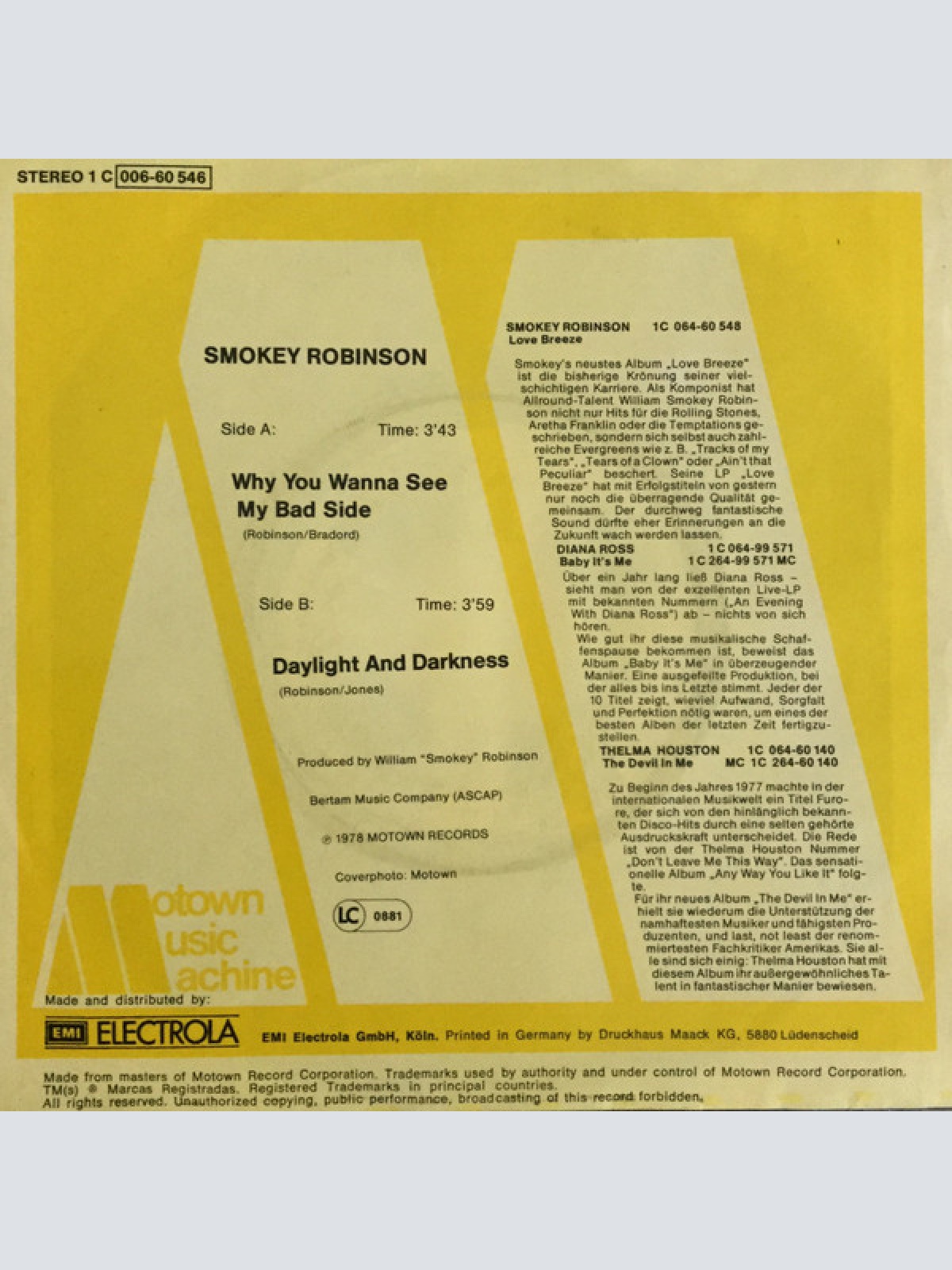 Vinyl / Smokey Robinson - Why You Wanna See My Bad Side