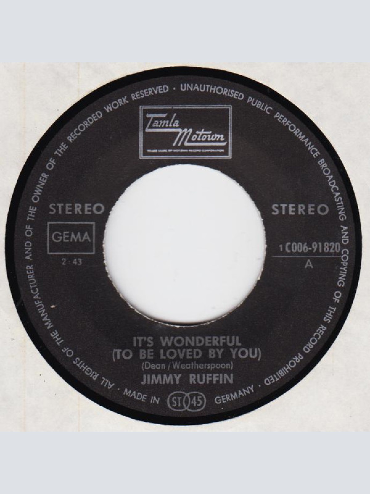 Vinyl / Jimmy Ruffin - It's Wonderful (To Be Loved By You)