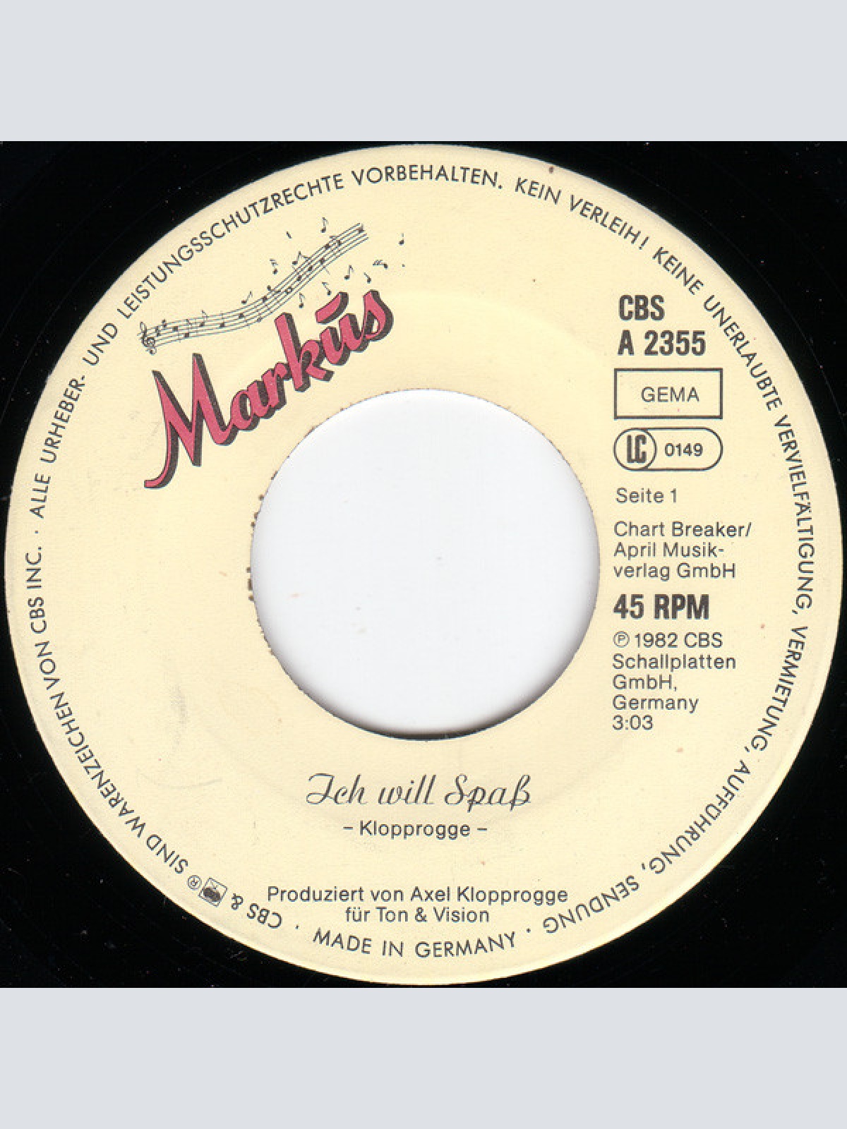 Vinyl / Markus (6) - Ich Will Spaß