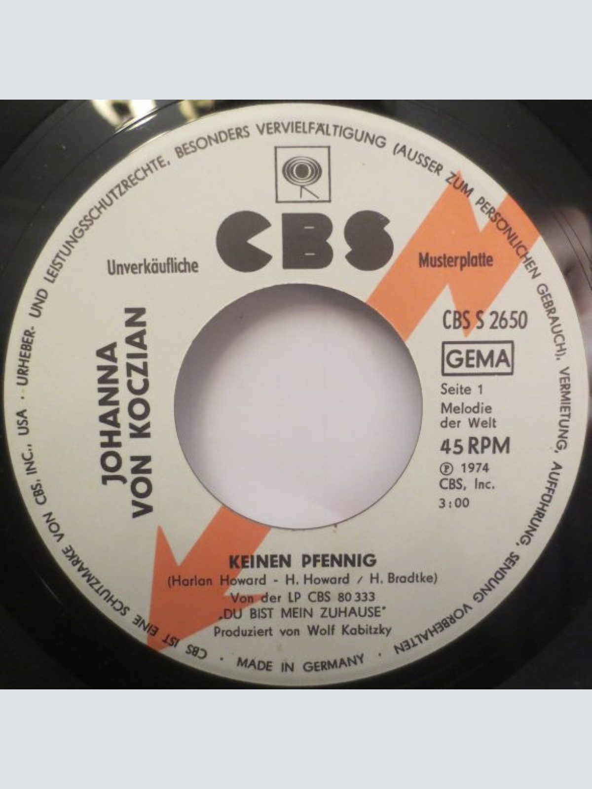 Vinyl / Johanna Von Koczian - Keinen Pfennig / So Wie's Früher War