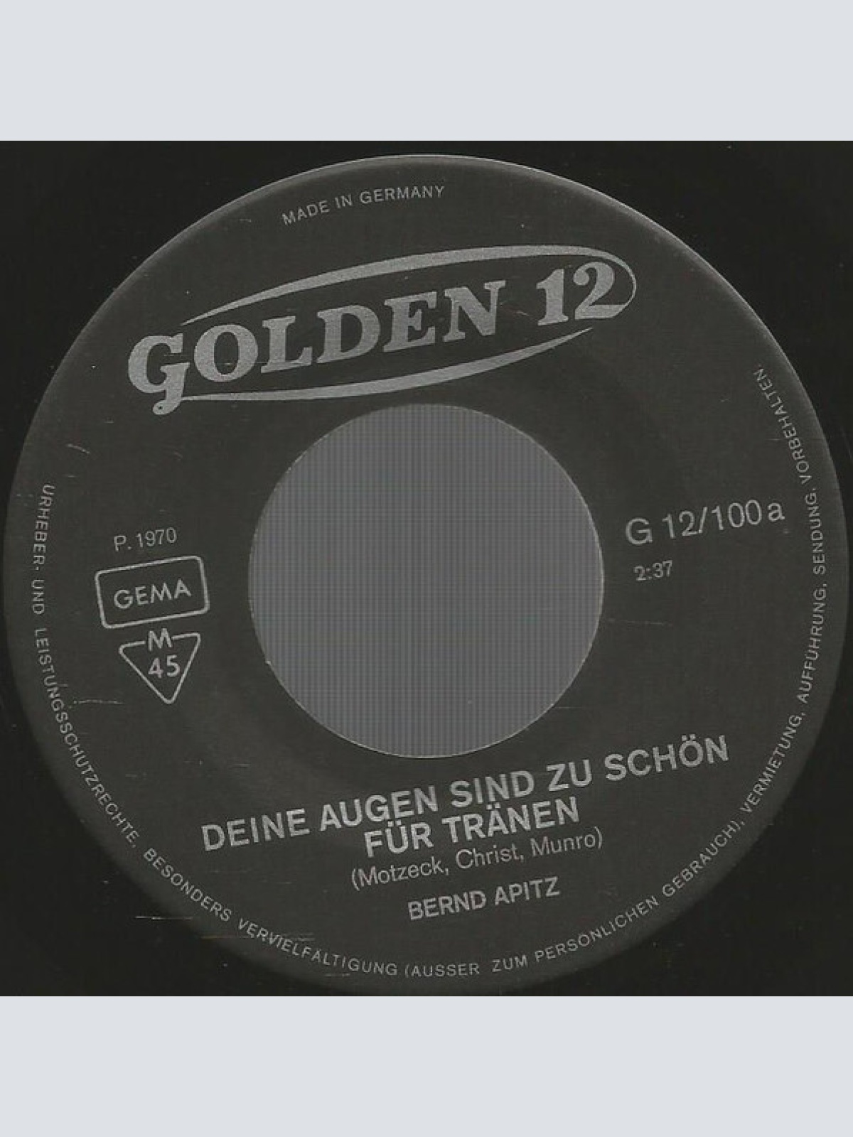 Vinyl / Bernd Apitz - Deine Augen Sind Zu Schön Für Tränen