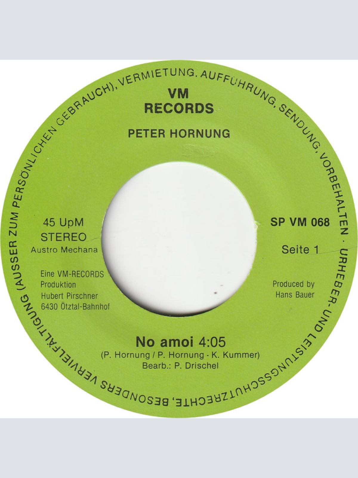 Vinyl / Peter Hornung - No Amoi / Discjockey