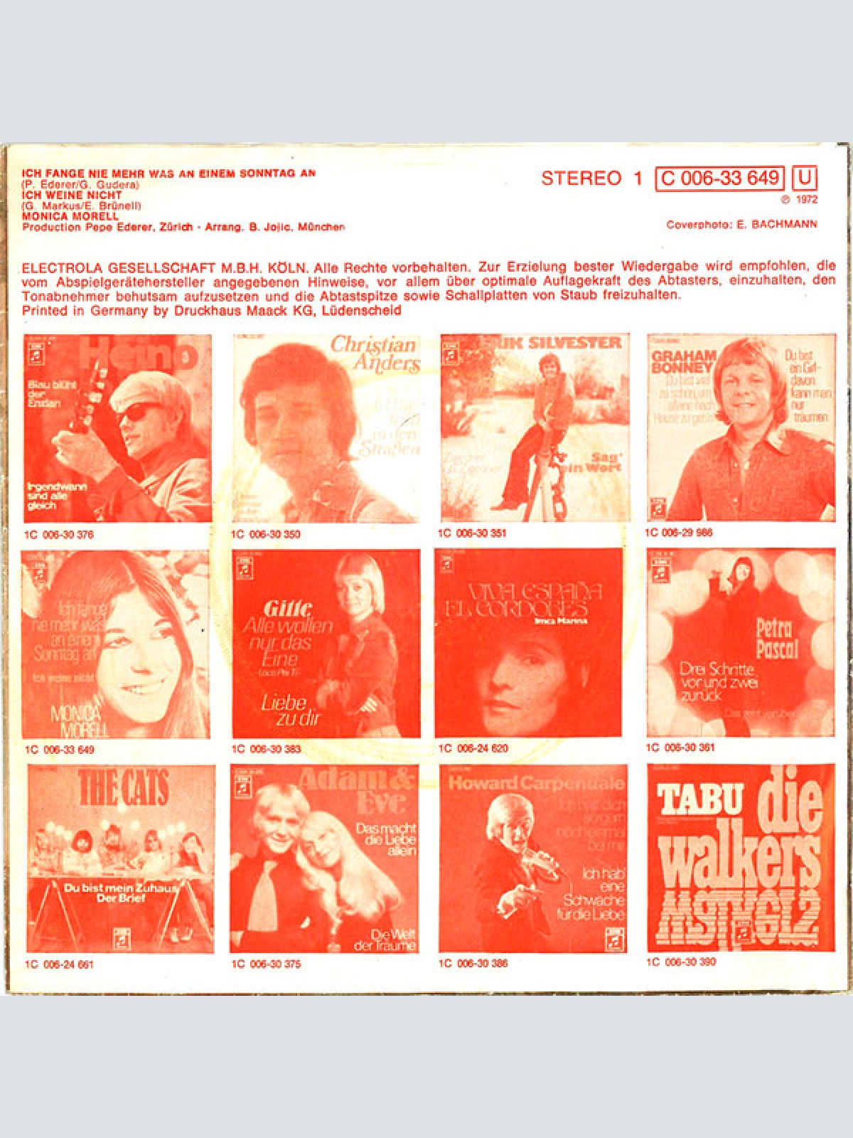 Vinyl / Monica Morell - Ich Fange Nie Mehr Was An Einem Sonntag An