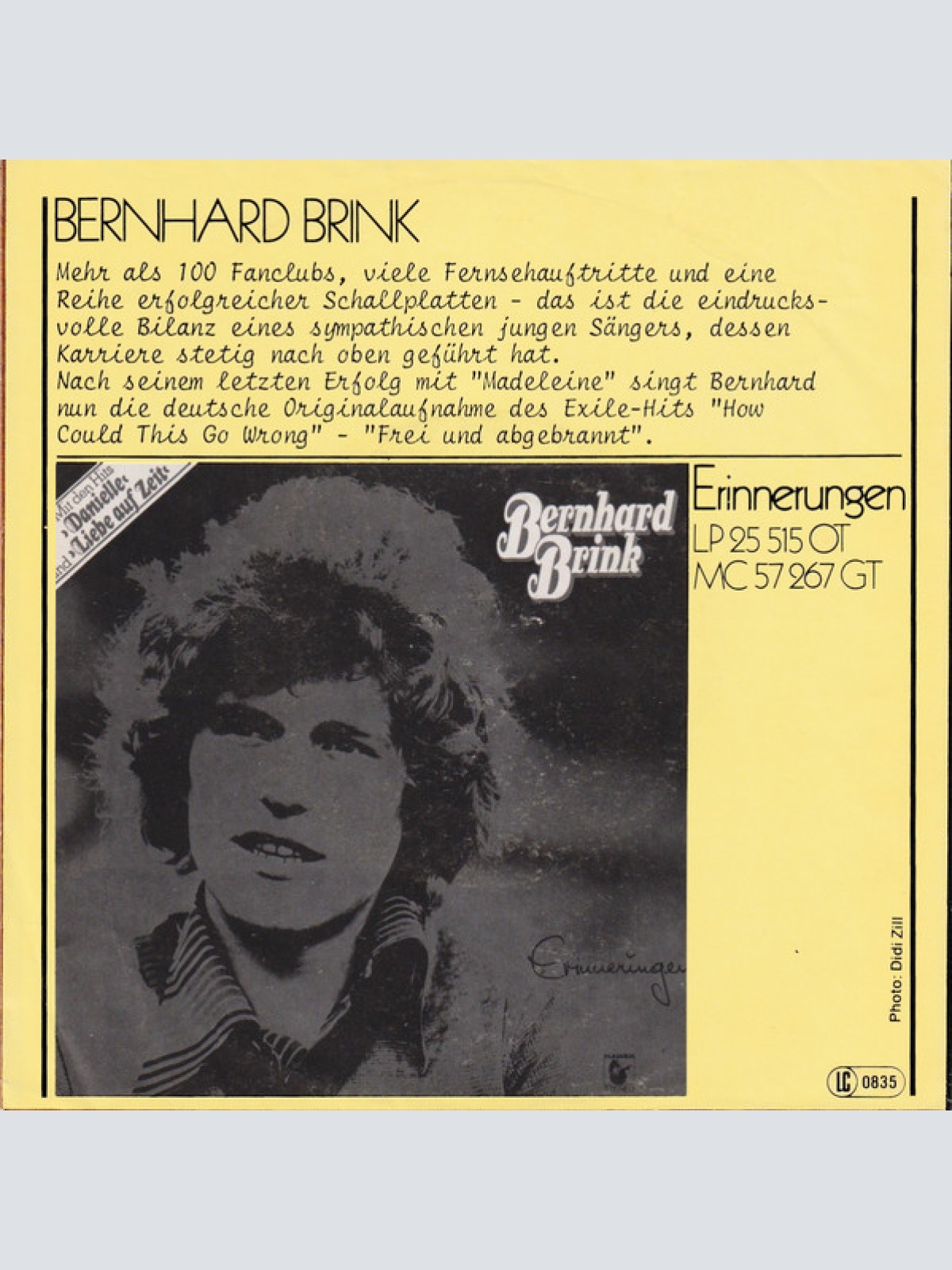 Vinyl / Bernhard Brink - Frei Und Abgebrannt