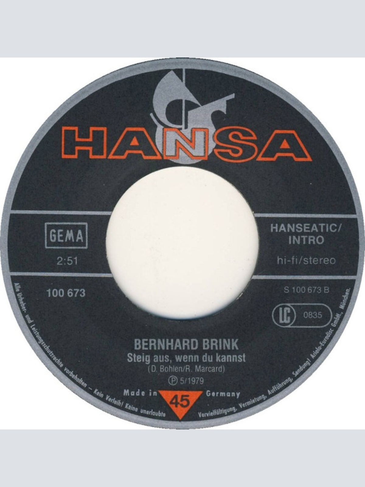 Vinyl / Bernhard Brink - Frei Und Abgebrannt