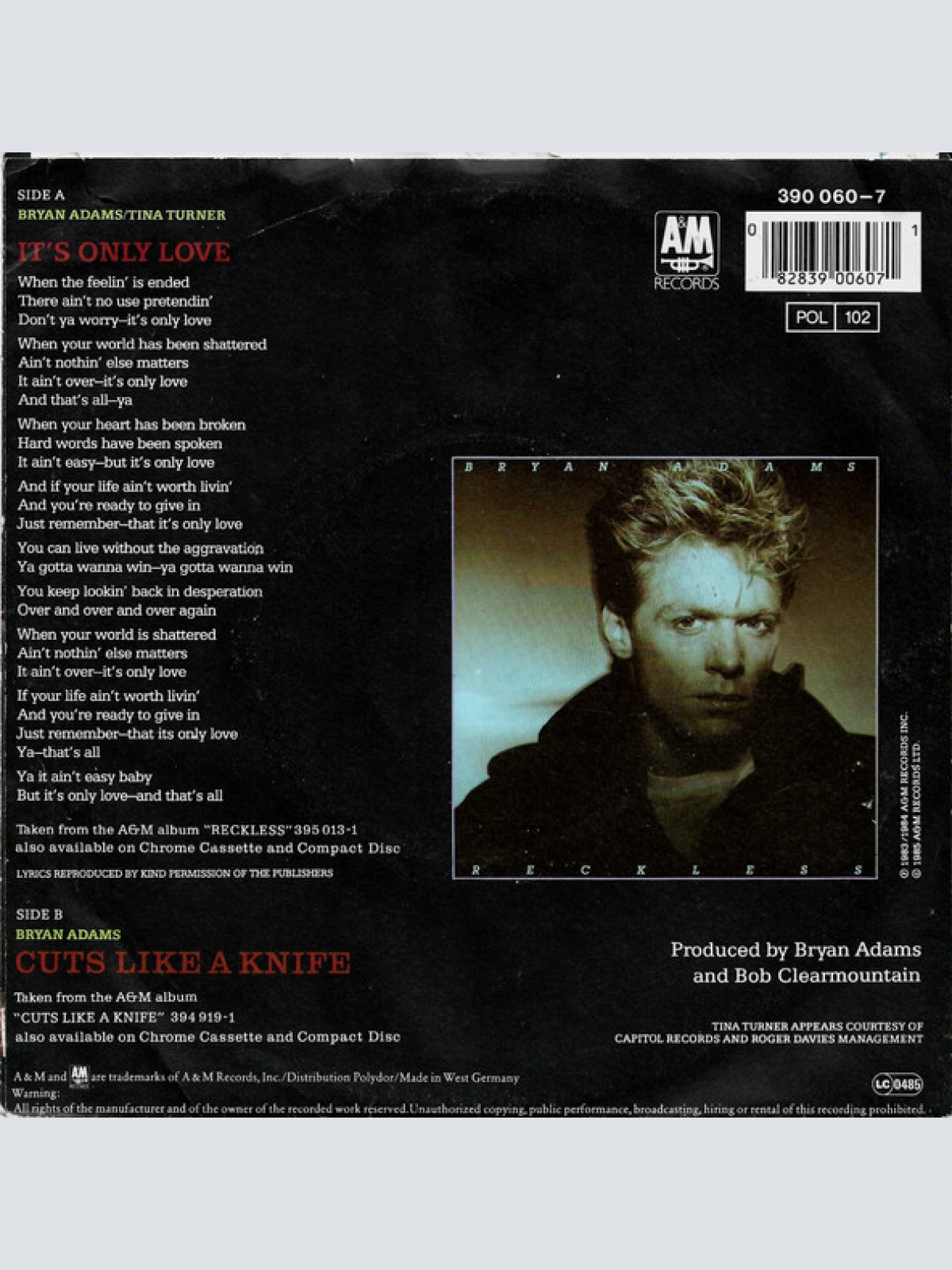 Vinyl / Bryan Adams With Tina Turner - It's Only Love