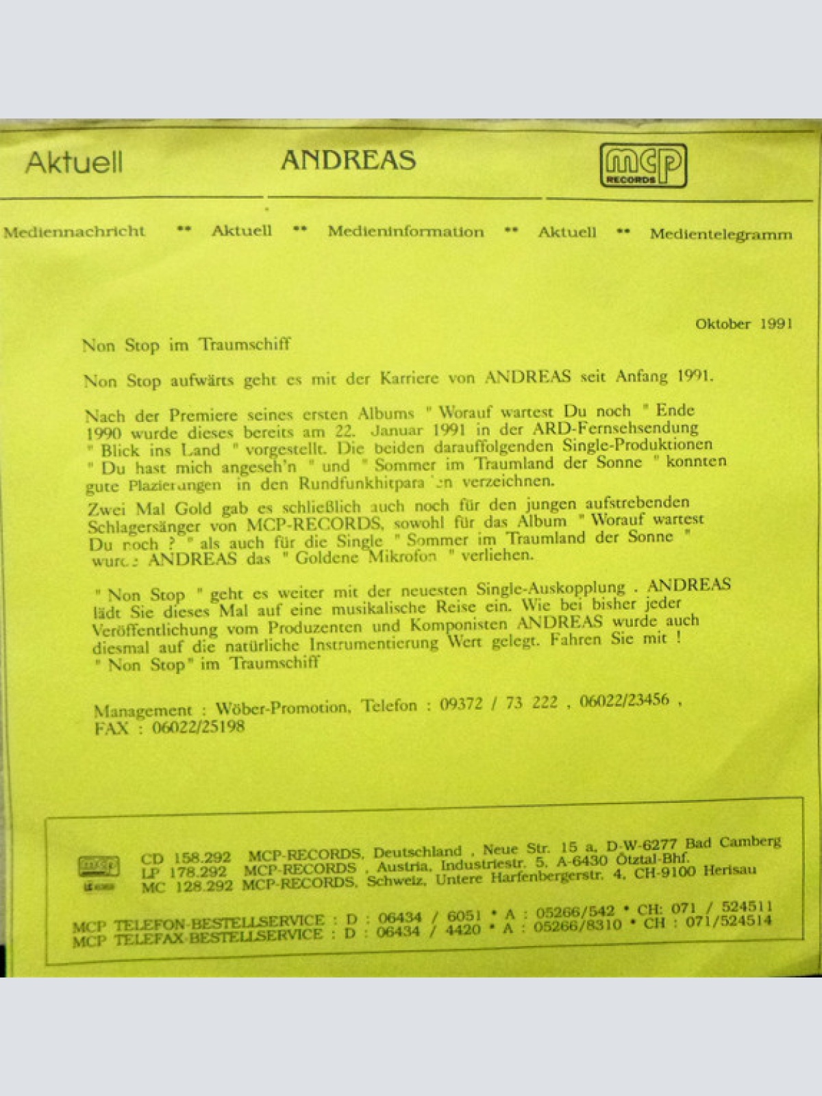 Vinyl / Andreas* - Non Stop Im Traumschiff