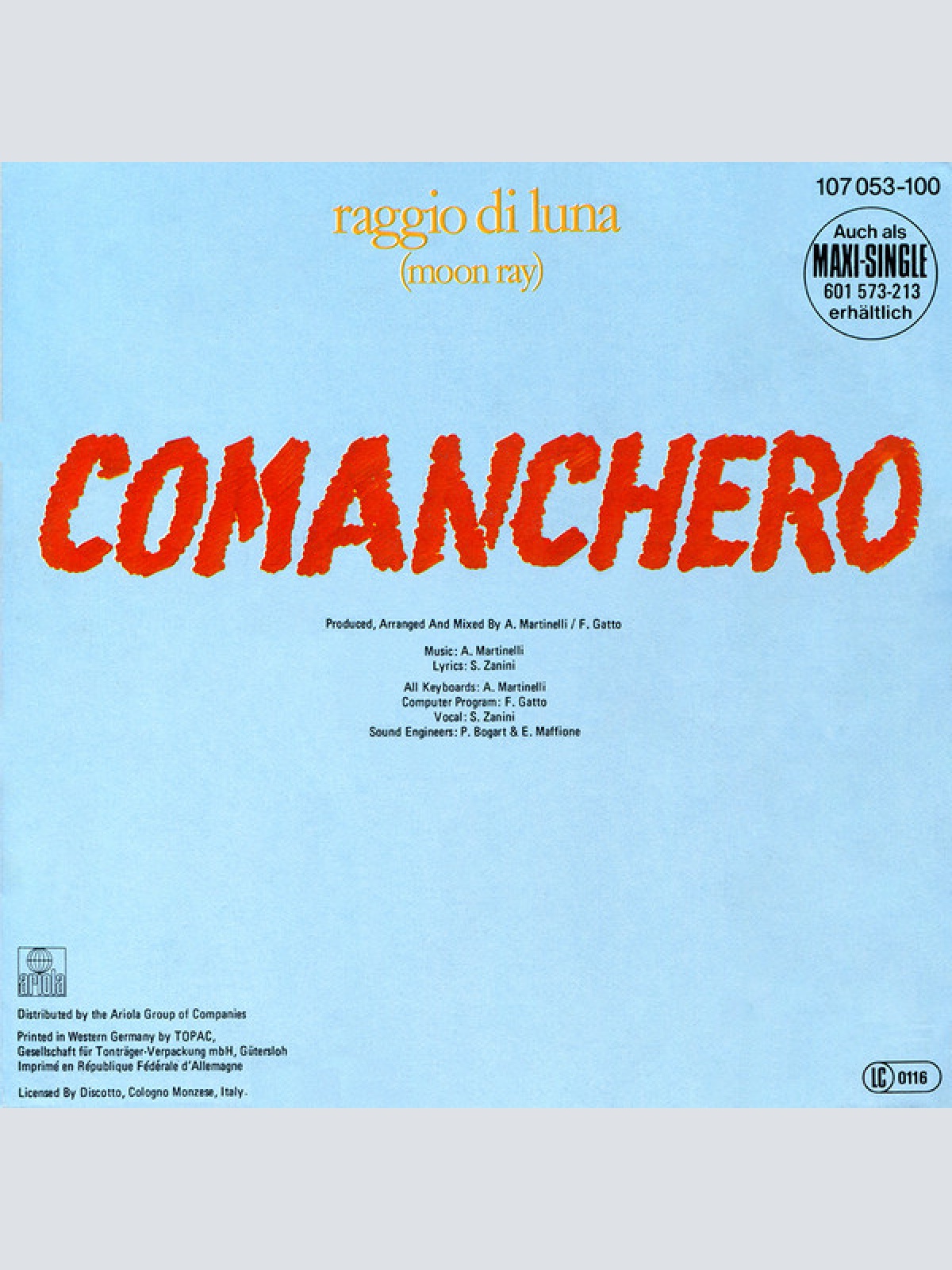 Vinyl / Raggio Di Luna (Moon Ray)* - Comanchero