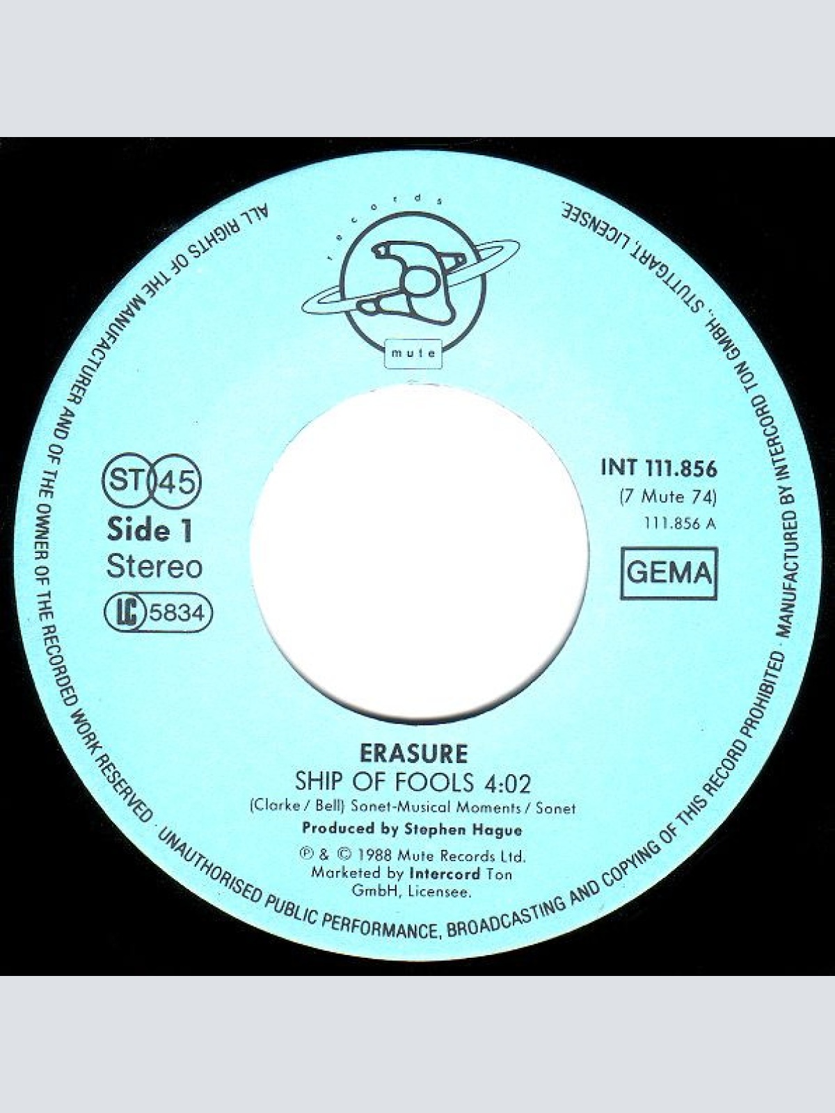 Vinyl / Erasure - Ship Of Fools