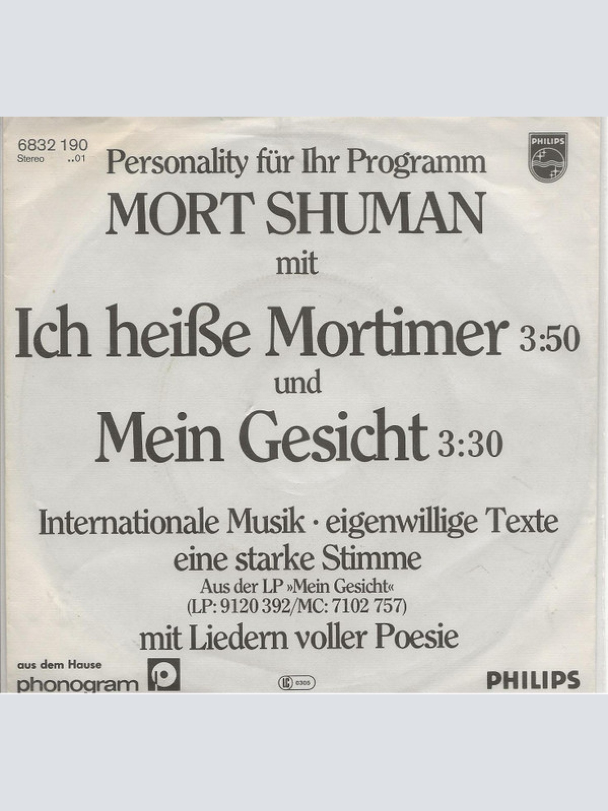 Vinyl / Mort Shuman - Ich Heiße Mortimer / Mein Gesicht